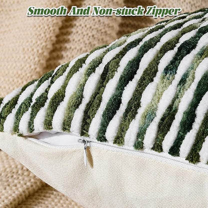 AmHoo Boho Chenille Pillow Cover Decorative Tufted Pillowcase for Couch Bed Sofa Bedroom Living Room Modern 18 x 18-Inch Sage Green
