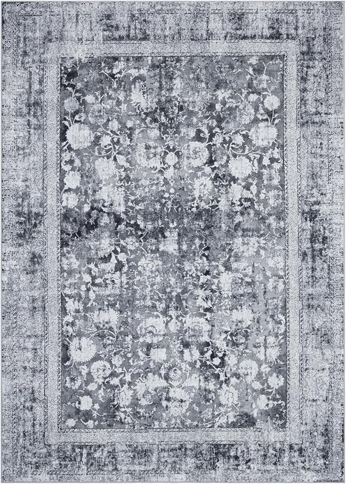 Area Rug 5×7, Vintage Boho Rug,Ultra-Soft Low Pile, Washable, Non Slip,Stain Resistant Printed Carpet for Living Room Bedrooms Playroom Office Kitchen, Stone/Grey