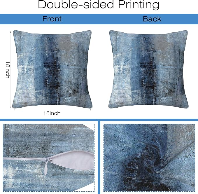 Throw Pillow Cover Case Blue and Grey Abstract Art Pillow Covers 18x18 Inch Set of 2,Soft Decorative Throw Pillow Case for Living Room Bedroom Sofa Couch Cushion Covers