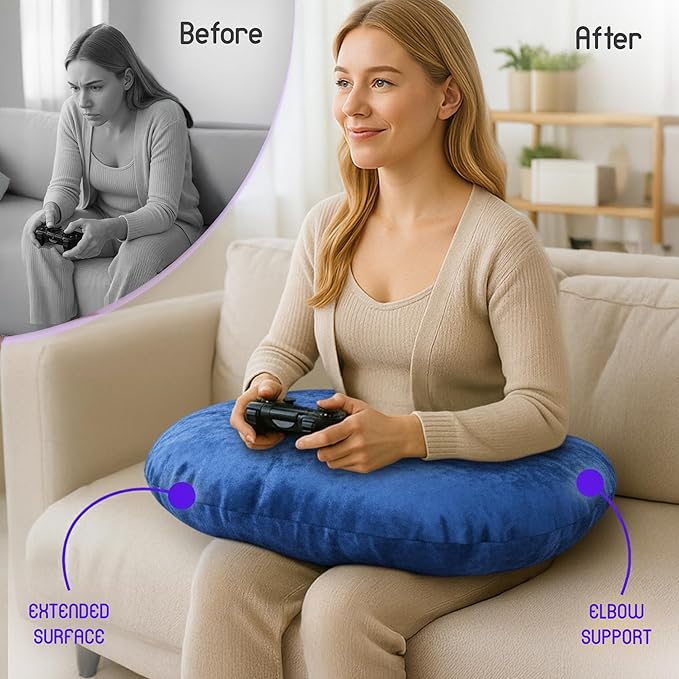 MELLO Lap Pillow for Reading – Memory Foam Gaming Pillow for Lap, Crochet, Crafting, Knitting, Elbow and Arm Support Cushion for Rest in Couch and Bed (Navy Blue, Standard)