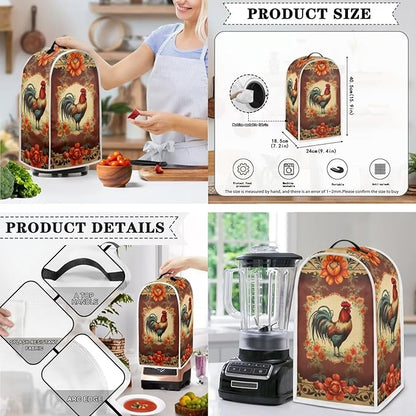 Vintage Chicken Rooster Flower Pattern Appliance Covers Set Washable Kitchen Blender Dust Cover Bread Maker Toaster Cover 2 Slice Kitchen Accessories Size S