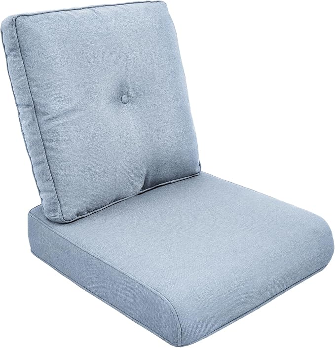 Outdoor Chair Cushions for Patio Furniture - 1 Pack Outside High Back Thick Water-Resistant Cushion 22x24 with Zipper Cover for Wicker Glider Rocking Chairs Loveseat Couch – Baby Blue/Buckle