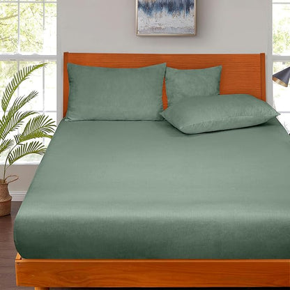 ROYALE LINENS 300 Thread Count 100% Long Staple Combed Cotton Fitted Sheet Twin XL - Super Soft Deep Pocket Bottom Sheet - Fitted Sheets Only - Elastic Sheets (Twin XL, Sage Green)