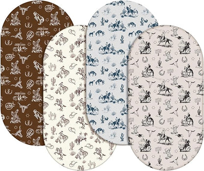 VitalCozy 4 Pcs Vintage Western Cowboy Bassinet Sheets Set 32 x 16 x 3 Inches Sheets for Standard Bed Toddler Mattresses Soft Breathable Cute Print Newborn Bedding for Girl Boys