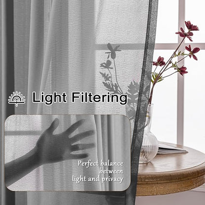 MAIHER Grey Sheer Pleated Curtains 132 Inch Length for High Ceiling Living Room Extra Long 11ft Curtains Light Filtering Pinch Pleat Drapes with Adjustable Hooks, Grey, 42" W x 132" L, 2 Panels