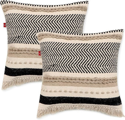 REDEARTH · Handmade Boho Throw Pillow Covers - Bohemian Chic Farmhouse Style - Accent Woven Indoor and Outdoor Pillow Cushion Cases for Couch, Bed, Chair, Sofa, Bench – Set of 2-18"x18" - Natural