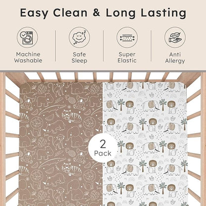 Baby Crib Sheets for Boys Girls Neutral, 2 Pack Crib Mattress Sheet for Standard Crib and Toddler Mattress, Super Soft Breathable Fitted Crib Sheet, 52" x 28"