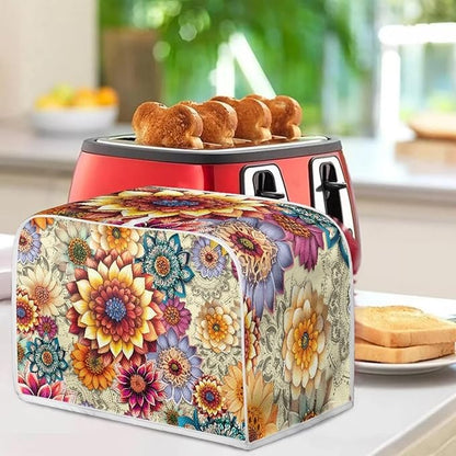 Bright Floral Blender Cover Toaster Cover Boho Mandala Floral 2 Slice Coffee Maker Appliance Covers Washable Cover Anti Fingerprint Protection