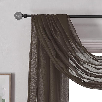 DONREN Luxury Soft Sheer Curtains Scarf for Windows - Semi Voile Window Scarf Valance,52 Inches Wide by 144 Inches Long (1 Panel,Chocolate Brown)