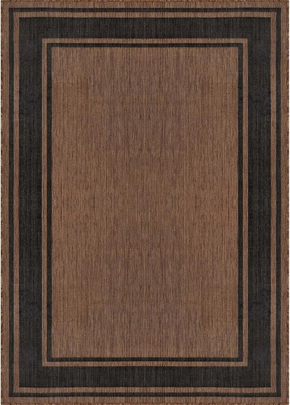 Beverly Rug Outdoor Rug 8x10 Modern Bordered Area Rugs for Indoor and Outdoor Patio Deck Porch Garden Waterproof Weather Sun Resistant Washable Outside Carpet (8 x 10 Gold)