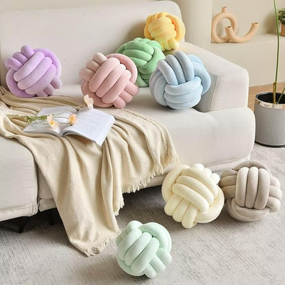 Decorative Throw Knot Pillow Ball for Home Chair Sofa Couch Bed Aesthetic Round Velvet Knotted Pillow Cushion (Ice Blue, 8inches)