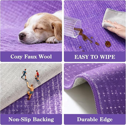 Wonnitar Modern Ombre Washable Round Rugs 5ft, Purple Round Living Room Rug, Soft Circle Bedroom Area Rug, Contemporary Low Pile Large Throw Carpet for Nursery Dining Room (Purple, Round 5ft)