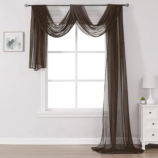 DONREN Chocolate Brown Window Scarf for Outdoor Decoration - Add Luxury Beautiful Elegant Effect to Curtain Panels (1 Panel, 34 x 216 Inches Long)