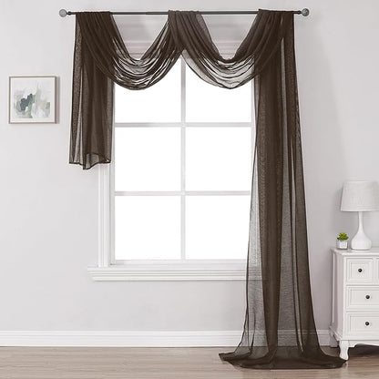 DONREN Chocolate Brown Window Scarf for Outdoor Decoration - Add Luxury Beautiful Elegant Effect to Curtain Panels (1 Panel, 52 x 216 Inches Long)