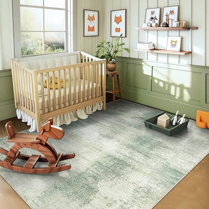 6x9 Area Rugs for Living Room: Washable Rug Modern Abstract Neutral Soft Rugs Non-Slip Low-Pile Indoor Floor Carpet for Bedroom Dining Room Kitchen (Green, 6'x9')