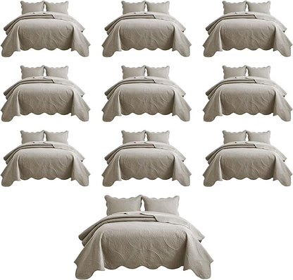 IR Imperial Rooms 10 Pack Twin Quilt Bedding Set (68" x 86") - Bulk Wholesale for Hotels, Guest Bedroom & Airbnbs - Lightweight Microfiber Reversible Floral Embossed Quilts Bedspreads (Beige)