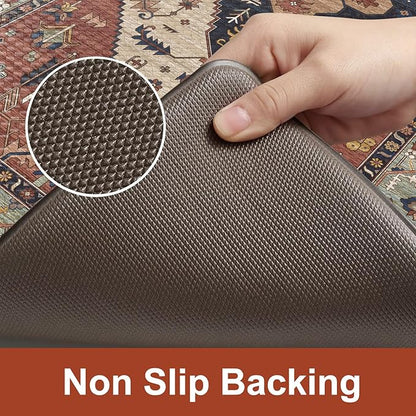 KIMODE Anti Fatigue Kitchen Mats,Boho Vintage Kitchen Rugs Sets of 2,Non Slip Waterproof Kitchen Floor Mats,Ergonomic Cushioned Comfort Standing Mat for Laundry,Office,Sink,Desk, Red