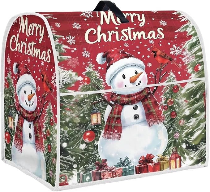 Merry Christmas Stand Mixer Cover Red Snowman Small Appliance Dust Covers For Kitchen Counter Washable Dustproof Cloth Cover for 6-8 Quart Mixers Christmas Kitchen Decor