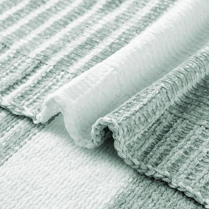BATTILO HOME Sage Green Throw Blanket for Couch, Farmhouse Chenille Knitted Blanket for Home Decor, Light Green Striped Spring Summer Throw Blanket, 51"x67"
