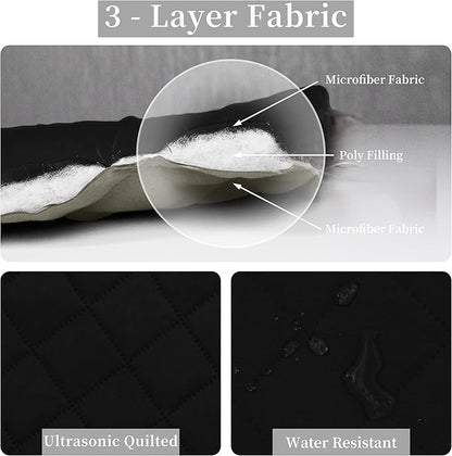 Easy-Going Full/Queen Size Reversible Quilt Set with 1 Quilt and 2 Pillow Shams, Soft Bed Quilt Cover, Water Resistant Lightweight Microfiber Bedspread, Stain Resistant, Black/Beige