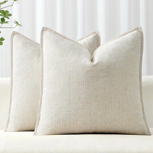 MIULEE Decorative Pillow Covers 18x18, 2 Pack Boho Farmhouse Neutral Throw Pillows for Couch, Thick Textured Modern Linen Cushion Cases Sofa Bed Living Room Home Decor, Cream White