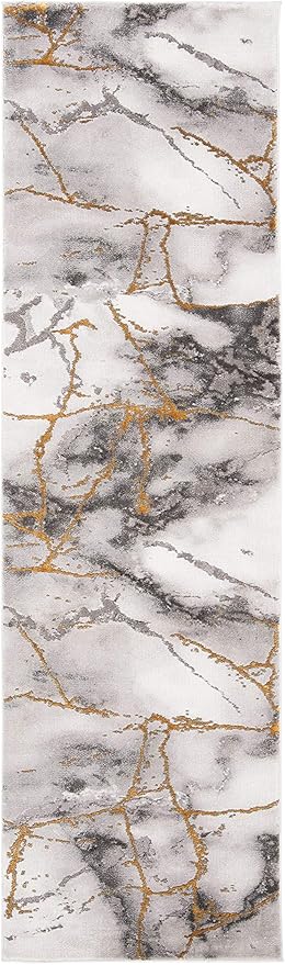 SAFAVIEH Craft Collection Runner Rug - 2'3" x 8', Grey & Gold, Modern Abstract Design, Non-Shedding & Easy Care, Ideal for High Traffic Areas in Living Room, Bedroom (CFT877F)