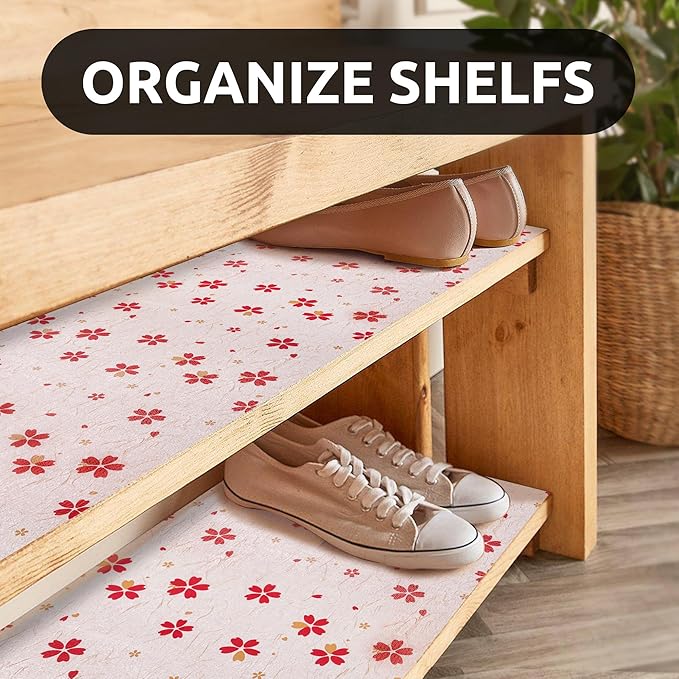 RAY STAR 12X120 Inch Shelf Liner for Kitchen Cabinets, Non-Adhesive Cabinet Liner Washable, PVC Drawer Liner for Dresser Non-Slip Bathroom (Red Floral)(2 Roll)
