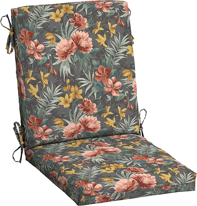 Arden Outdoor Dining Chair Cushion, 20 in x 20 in, Weather-Proof, Rain-Proof, Fade Resistant Patio Cushion for Patio, Dining, or Rocking Chairs 20 x 20, Phoebe Grey Floral
