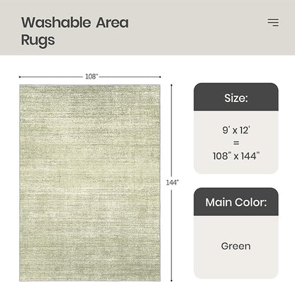 Valenrug Washable Rug 9x12 - Stain Resistant Area Rugs 9x12 Living Room, Non Slip Backing Printed Rugs for Bedroom, Folable Machine Washable Area Rug (Green, 9'x12')