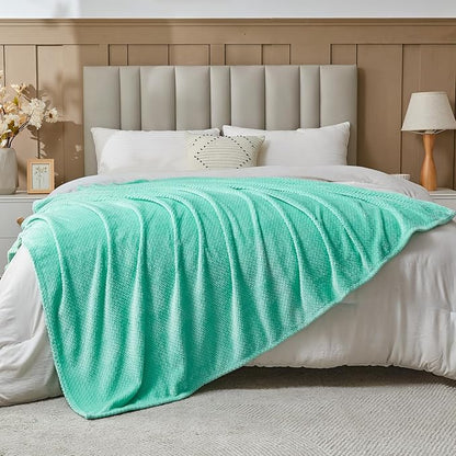 NEWCOSPLAY Super Soft Throw Blanket Aqua Premium Silky Flannel Fleece Leaves Pattern Lightweight Bed Blanket All Season Use (Aqua, Throw(50"x60"))