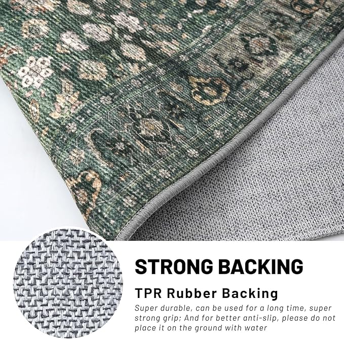 KUTA Runners for Hallways 2x6 Dark Green, Vintage Floral Rug Non-Slip Washable Kitchen Rugs Ultra Thin Soft Printed Retro Distressed Flower Carpet Entryway Rugs for Bedroom Laundry Nursery