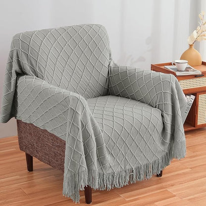 inhand Knitted Throw Blankets for Couch and Bed, Soft Cozy Knit Blanket with Tassel, Light Grey Lightweight Decorative Blankets and Throws, Farmhouse Warm Woven Blanket for Men and Women, 50"x60"