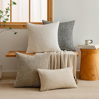 a moment Ivory Chenille Throw Pillow Covers 16x16 Inch Pack of 2 Modern Decorative Throw Pillow Covers Farmhouse Cross Covers Home Decor for Sofa Bedroom Living Room
