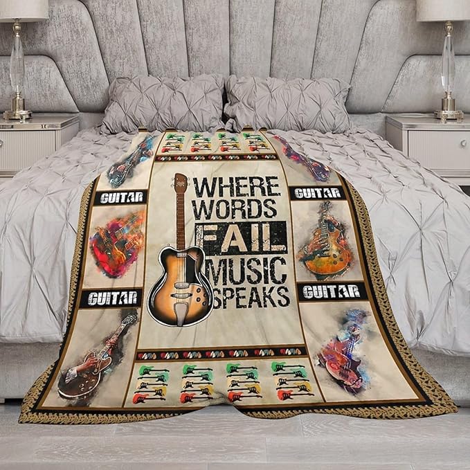 Guitar Blanket Guitar Gifts for Boys Men Music Throw Blanket for Kids Adults Soft Warm Cozy Fleece Blanket for Couch Sofa Bed 60"x80"