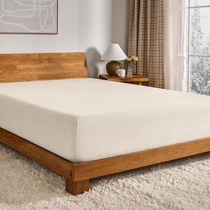Bare Home Flannel Fitted Bottom Sheet 100% Cotton, Velvety Soft Heavyweight - Double Brushed Flannel - Deep Pocket (Full, Sand)