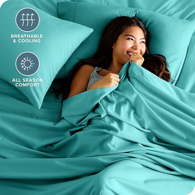 Bare Home Twin Sheet Set - 1800 Ultra-Soft Microfiber - Double Brushed - Deep Pockets - Easy Fit - Extra Soft - 3 Piece Set - Bedding Sheets & Pillowcases (Twin, Turquoise)