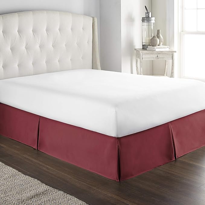 Bed Skirt - 100% Cotton 800 Thread Count Box Pleated Bed Skirt - Luxury Pleated Dust Ruffle, Hotel Quality Modern Bed Skirt, Easy Fit with 12 Inch Tailored Drop, RV Bunk 42X80, Burgundy
