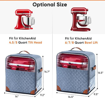 BAGSPRITE Stand Mixer Cover with Appliance Sliders Base Compatible with KitchenAid Mixer-Storage Bag for 6/7/8 Quart with Pockets for Kitchen Aid Accessories and Attachments
