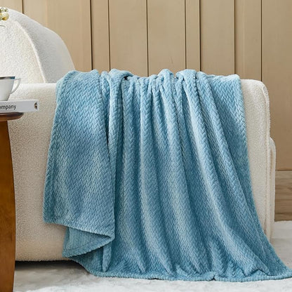 NEWCOSPLAY Super Soft Twin Blanket Light Blue Premium Silky Flannel Fleece Leaves Pattern Lightweight Bed Blanket All Season Use (Light Blue, Twin(60"x80"))