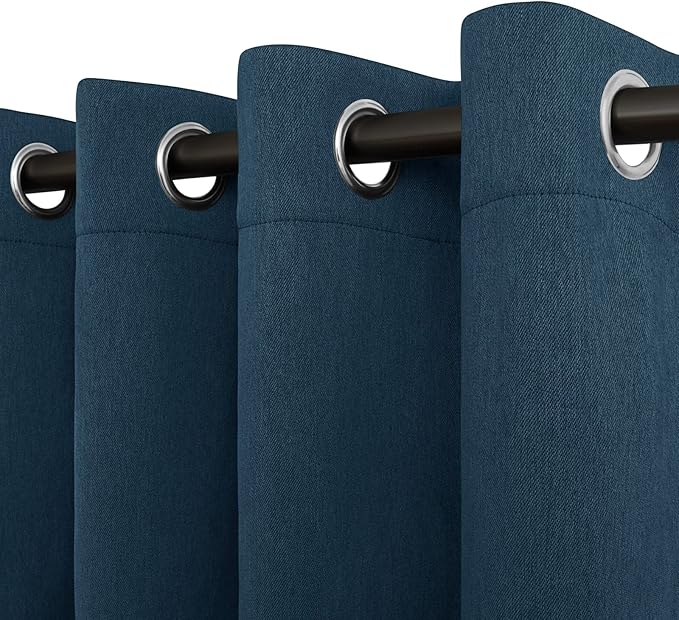 Easy-Going Linen Look Blackout Curtain Grommet Window Curtain Drapes for Bedroom, Living Room Thermal Insulated Room Darkening (2 Panels, 52x108 inch, Navy)