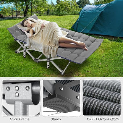 ABORON Camping Cot for Adult 28" Extra Wide, Heavy-Duty 1200D Oxford Cot for Sleeping, Portable Folding Camp Bed with Mat & Carry Bag