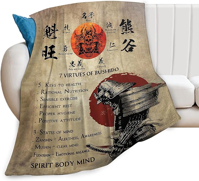 Samurai Warrior Japanese Throw Blanket - Gifts for Boys Men Kids Adults - Soft Warm Cozy Fleece for Couch Sofa Bed 60"x80"