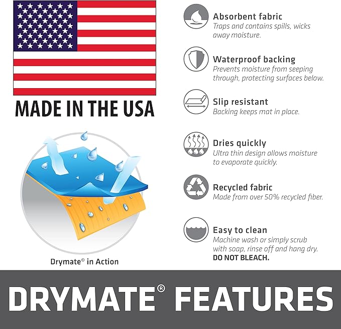 Drymate Personalized Pet Bowl Placemat, Custom Dog & Cat Food Feeding Mat - Absorbent Fabric, Waterproof Backing - Machine Washable/Durable (USA Made) (16" x 28") (Cool Dog - Brown)