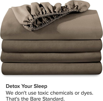Bare Home 2-Pack Fitted Bottom Sheets Split King - Premium 1800 Ultra-Soft Microfiber - Deep Pocket - 4 Twin XL Fitted Sheets (Split King, Taupe)
