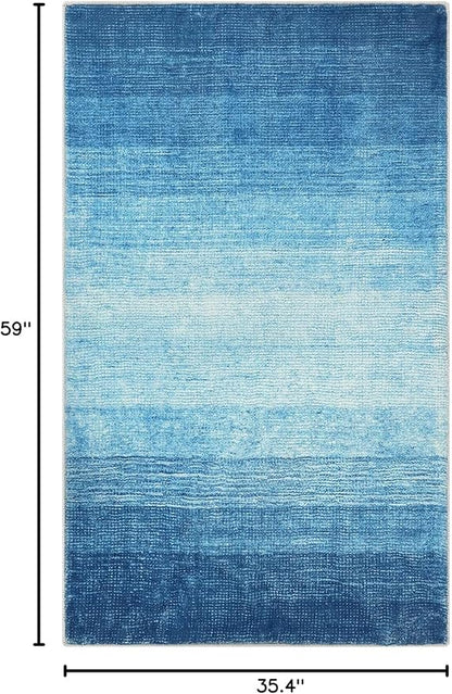 Wonnitar Ombre Blue Area Rug 3x5, Washable Modern Entry Rugs Soft Contemporary Rug for Boys Bedroom, Non-Slip Stain Resistant Bathroom Throw Carpet for Kitchen Dorm (Blue, 3'x5')