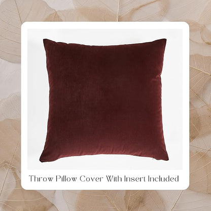 Solid Color Velvet Throw Pillow with Insert Included (Dark Red, 20"x20"), Decorative Pillow for Sofa, Couch, Bed, Chair Cushion