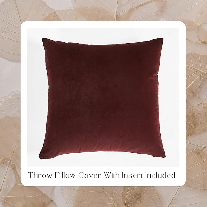 Solid Color Velvet Throw Pillow with Insert Included (Dark Red, 18"x18"), Decorative Pillow for Sofa, Couch, Bed, Chair Cushion