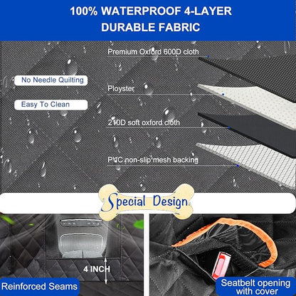 Dog Car Seat Cover for Back Seat 600D Scratchproof Nonslip Durable Waterproof Cars Pet Backseat Covers with Mesh Window Dogs Hammock for Car，SUV, Truck (60" W x 64" L)