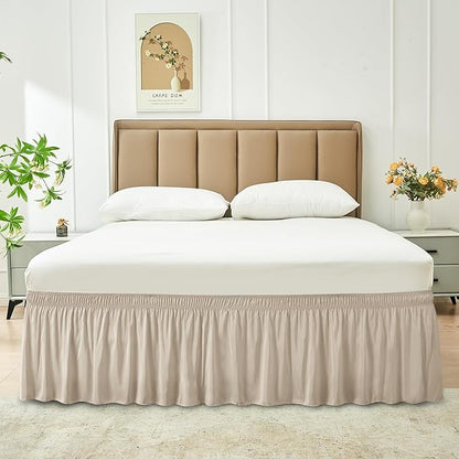 Biscaynebay Wrap Around Bed Skirts for King & Cal King Beds 21" Drop, Light Camel Adjustable Elastic Dust Ruffles Easy Fit Wrinkle Resistant Silky Luxurious Fabric Machine Washable