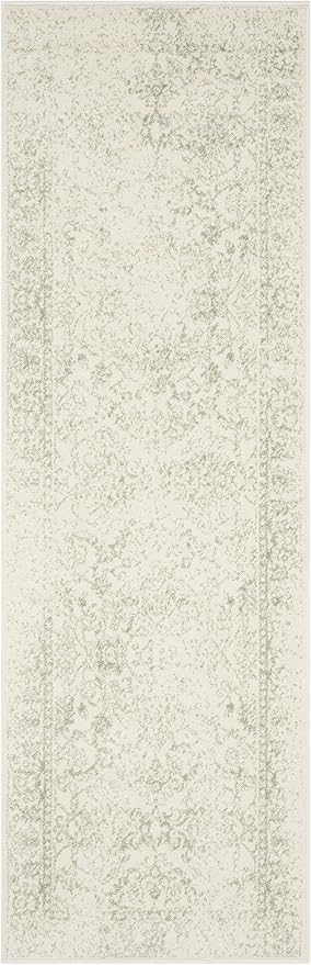 SAFAVIEH Adirondack Collection Runner Rug - 2'6" x 8', Ivory & Sage, Distressed Vintage Floral Design, Non-Shedding & Easy to Clean, Ideal for Hallway, Foyer, Entryway, Bedroom (ADR109V)
